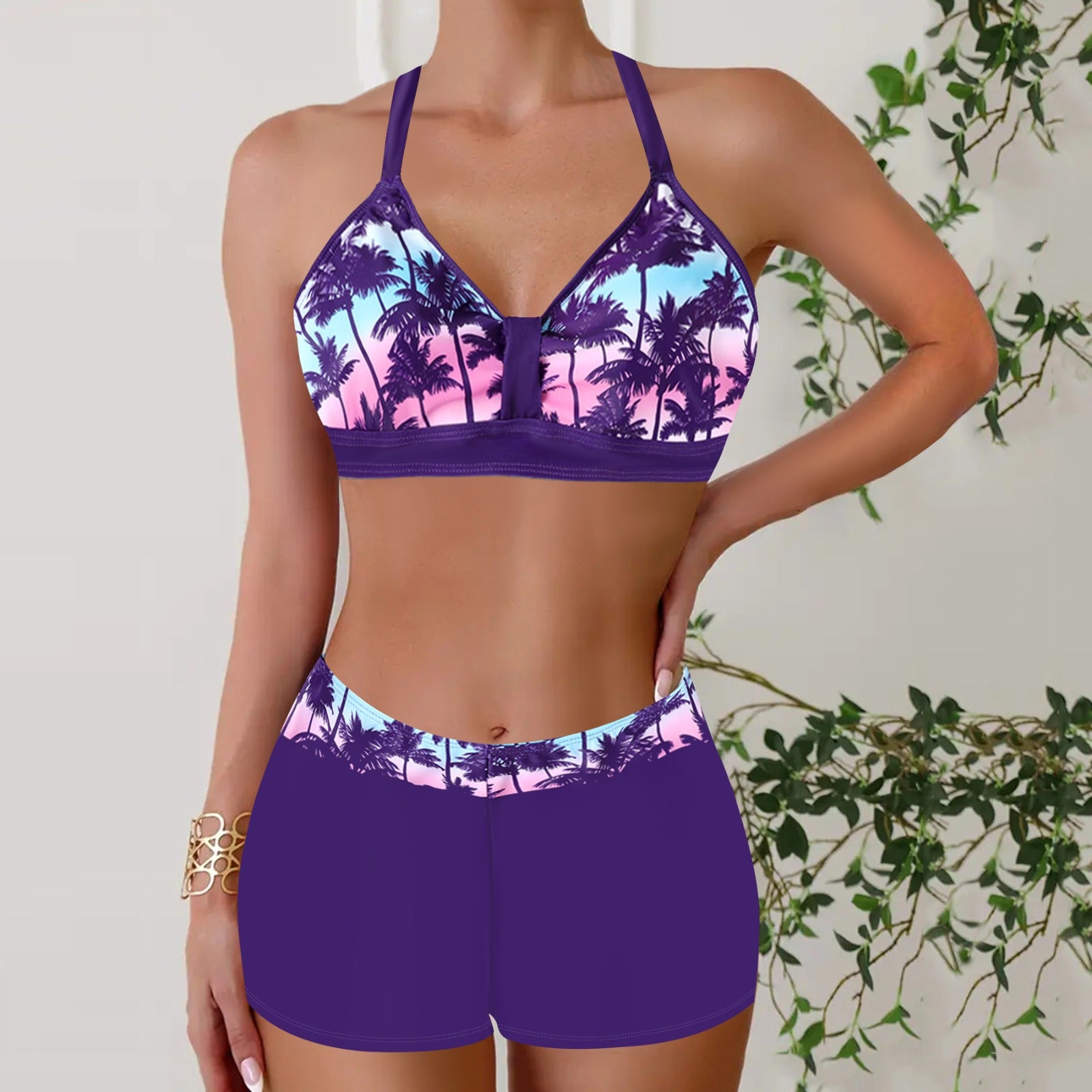 Damski Strój Kąpielowy Dwuczęściowy Bikini Z Wysokim Stanem W Prążki Na Lato