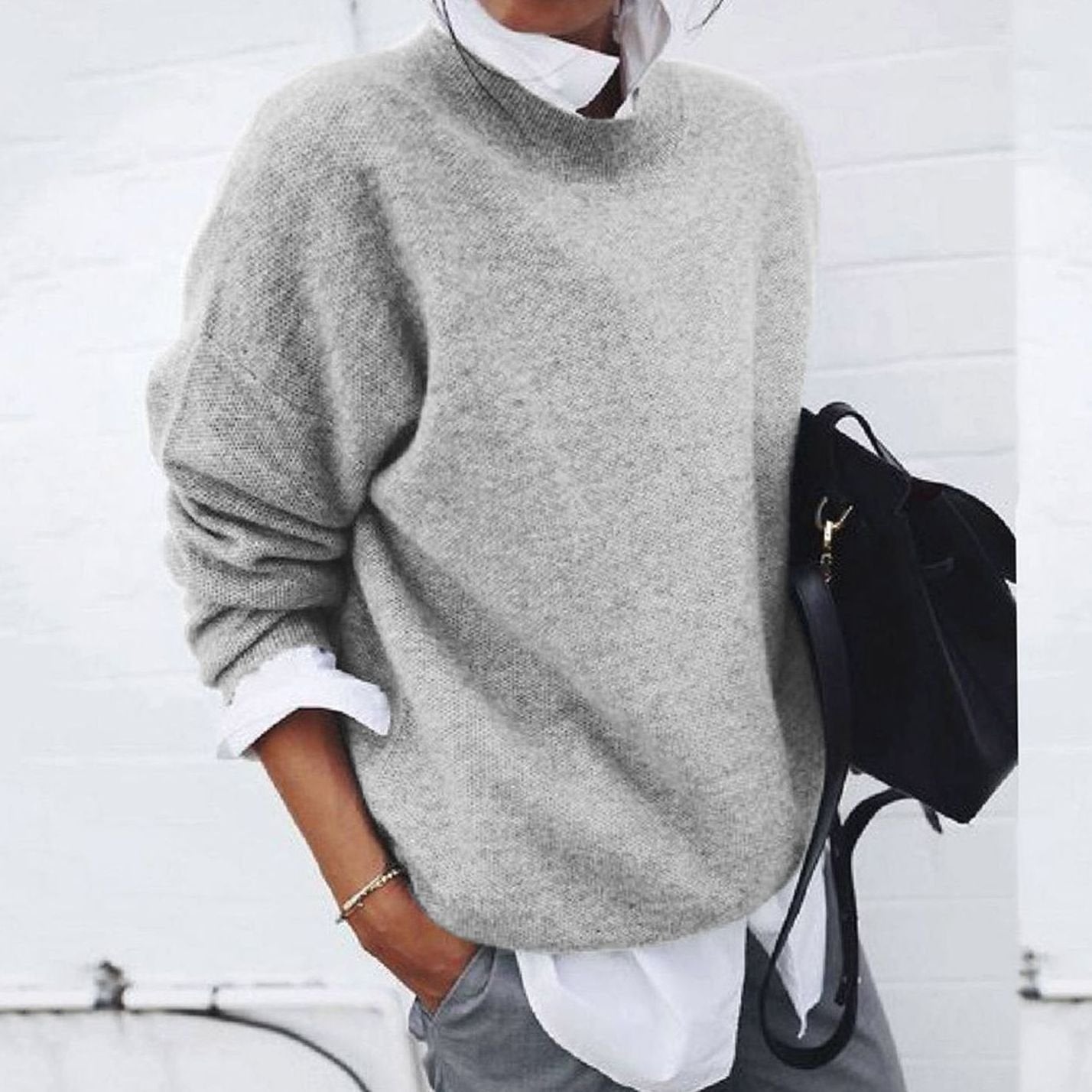 Annika | Wollpullover für Damen Oversized Rundhals Strickpullover 4