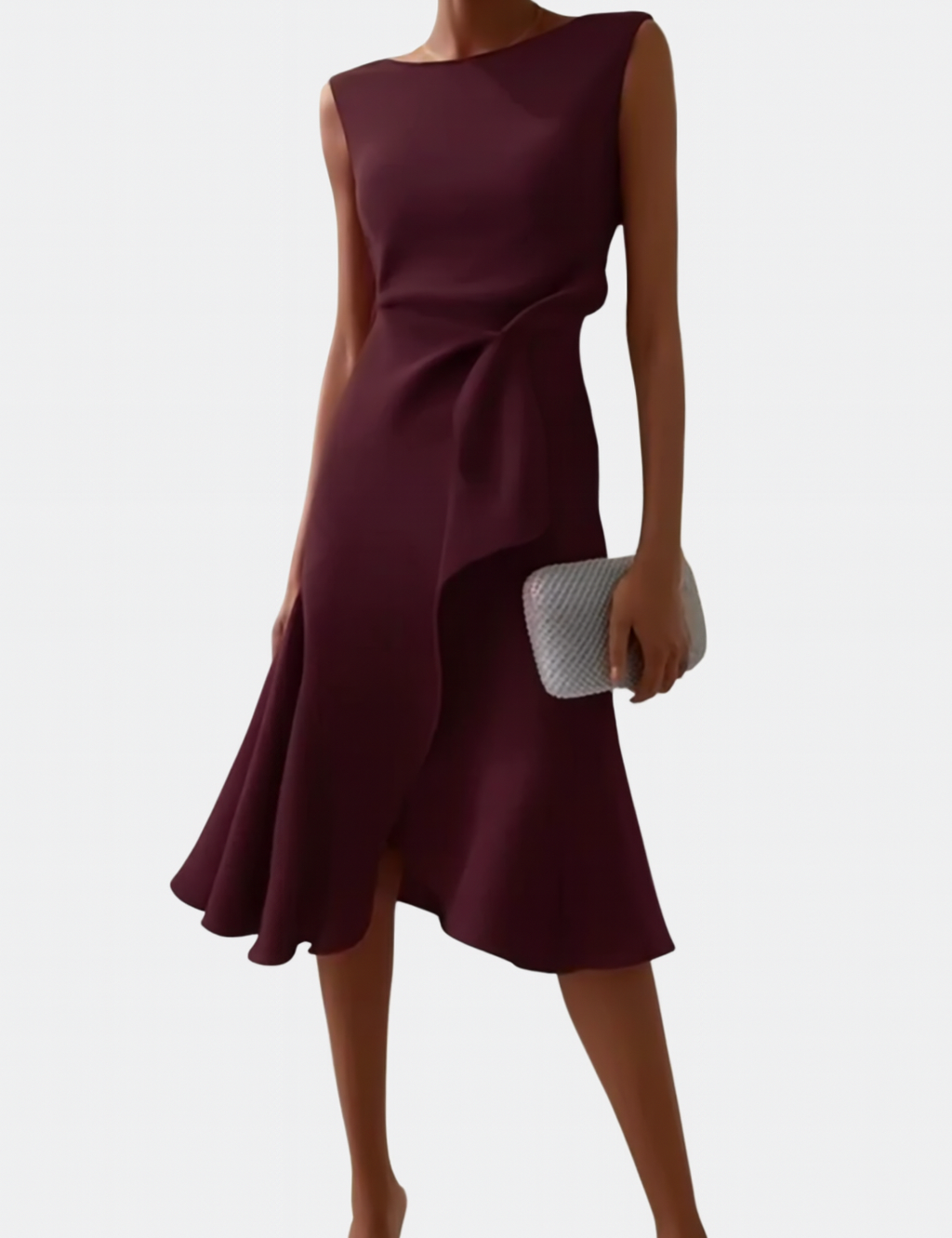 Asymetryczna Sukienka Midi Elegancka na Wesele – Drapowana Sukienka Koktajlowa Midi Dla Kobiet 9