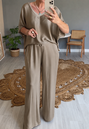 Zestaw Dresowy Damski Dwuczęściowy z Szerokimi Nogawkami na Lato - Elegancki i Wygodny Zestaw Damski
