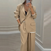 Elegancki Damski Komplet Z Marynarką I Szerokimi Spodniami - Nowoczesny Styl, Dres Damski Komplet