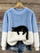 Damen Oversized Pullover mit Farbblockdesign und Katzenmotiv 0