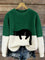 Damen Oversized Pullover mit Farbblockdesign und Katzenmotiv 3