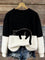 Damen Oversized Pullover mit Farbblockdesign und Katzenmotiv 4