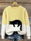 Damen Oversized Pullover mit Farbblockdesign und Katzenmotiv 6
