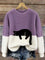Damen Oversized Pullover mit Farbblockdesign und Katzenmotiv 9