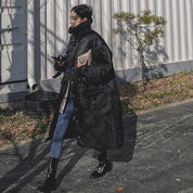 Damen wattierter Longline-Mantel mit hohem Stehkragen und Steppnähten 1