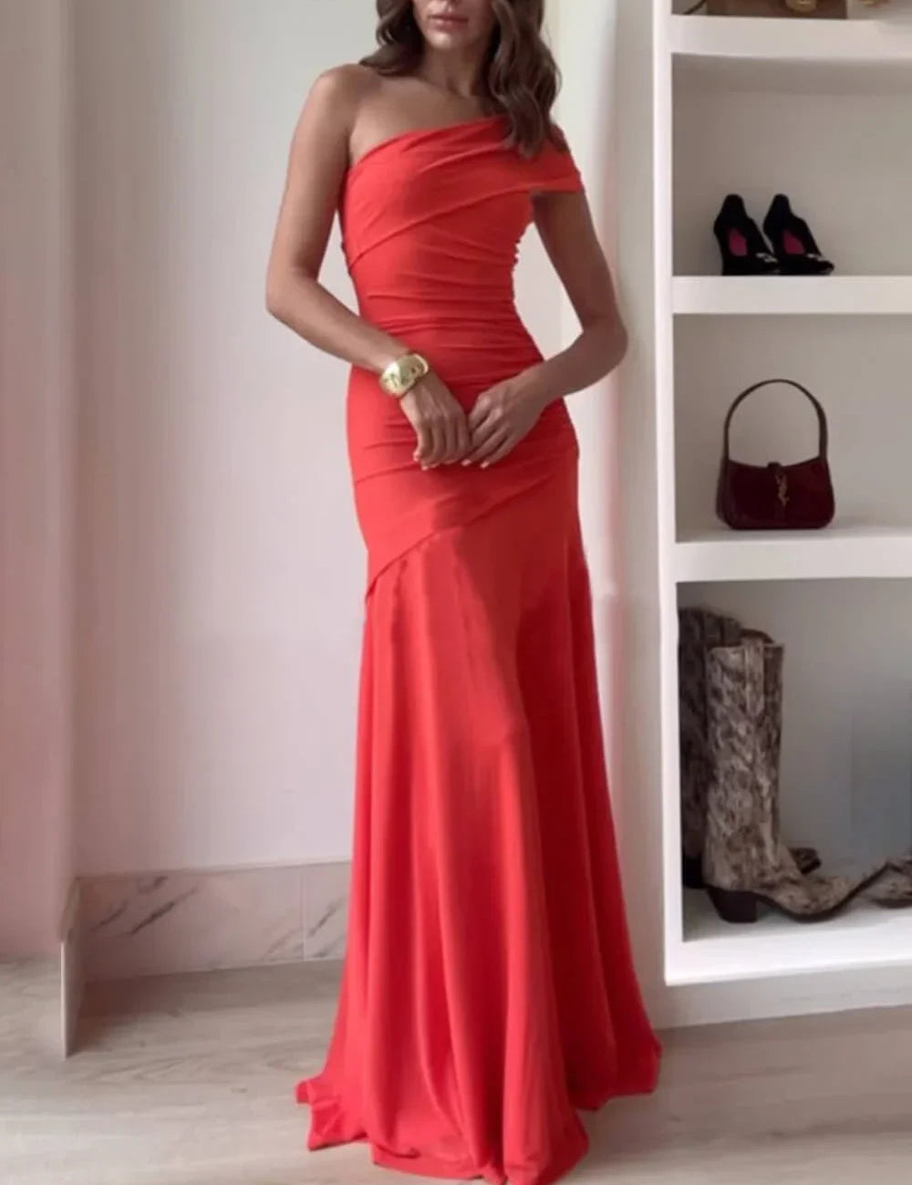 Damska Asymetryczna Sukienka Wieczorowa Marszczona Na Wesele I Eleganckie Letnie Przyjęcia 1
