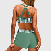 Damski Strój Kąpielowy Dwuczęściowy Bikini Z Wysokim Stanem W Prążki Na Lato 2