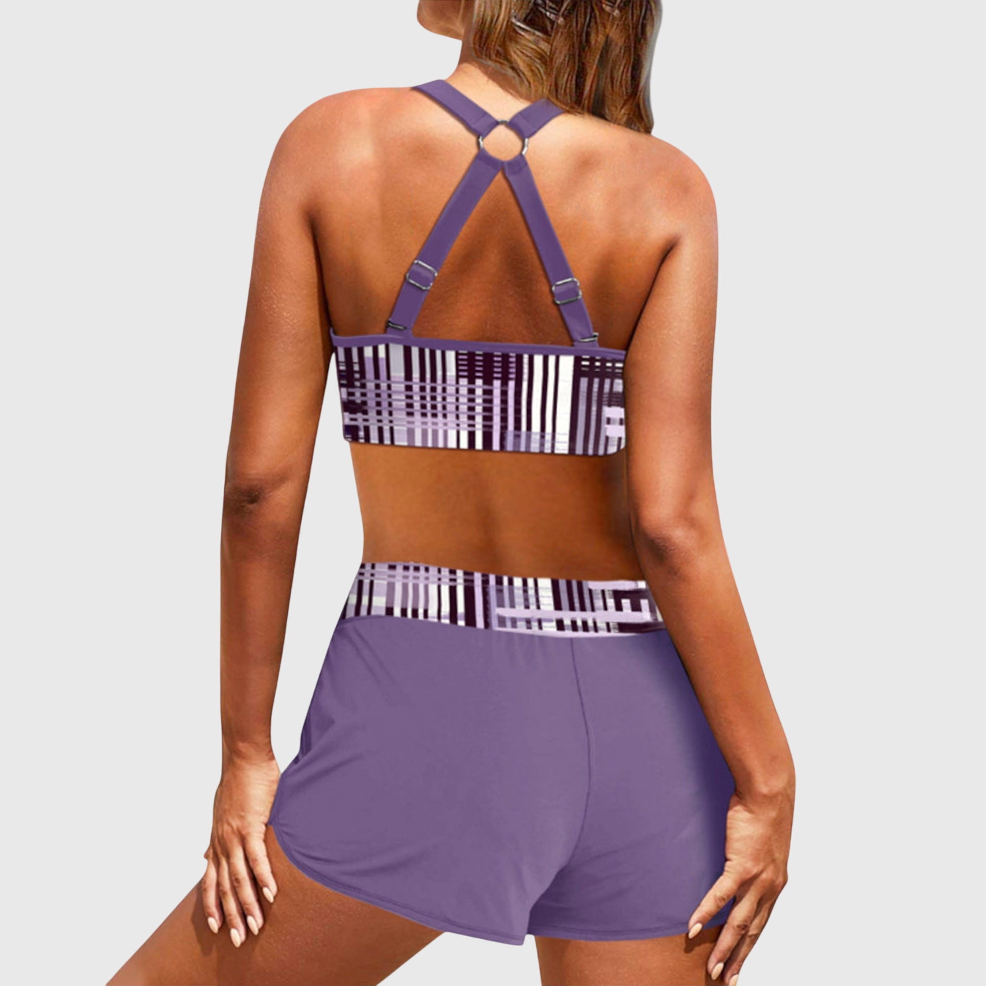 Damski Strój Kąpielowy Dwuczęściowy Bikini Z Wysokim Stanem W Prążki Na Lato 4