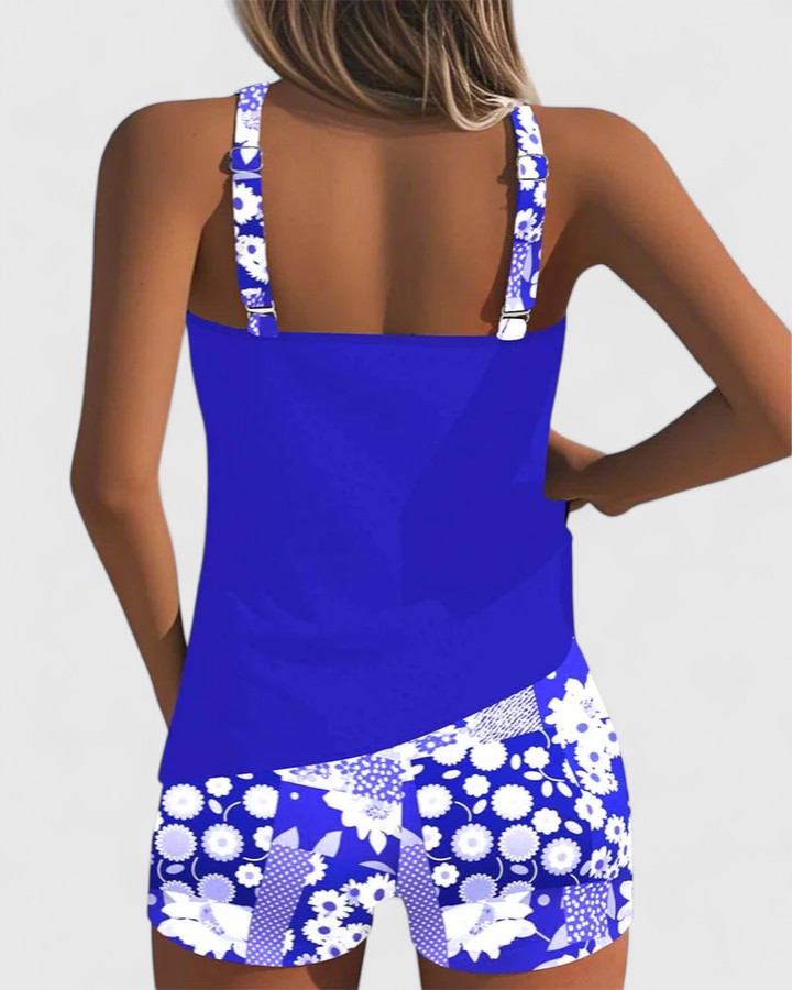 Damski Strój Kąpielowy Dwuczęściowy Tankini w Kwiatowy Wzór - Elegancki i Wygodny na Lato 2