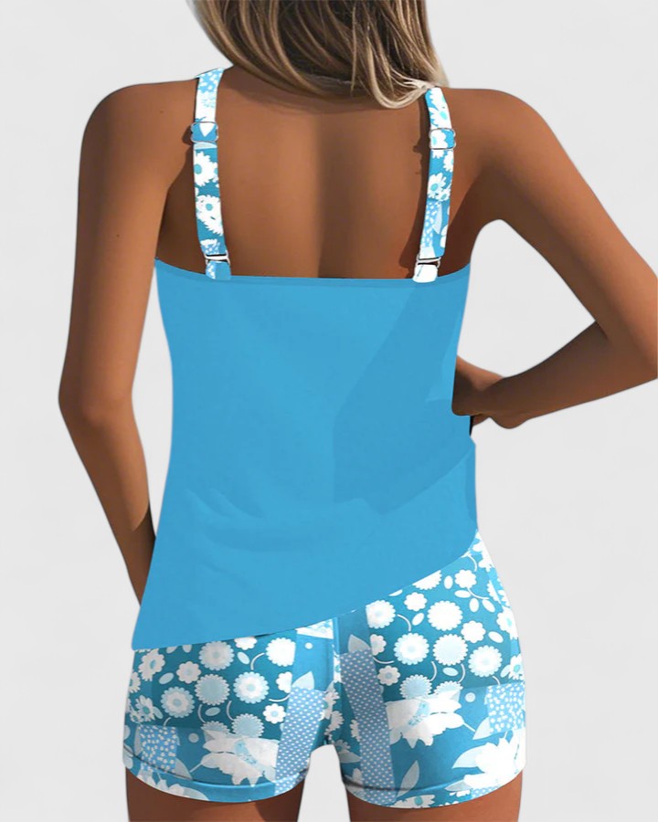 Damski Strój Kąpielowy Dwuczęściowy Tankini w Kwiatowy Wzór - Elegancki i Wygodny na Lato 3