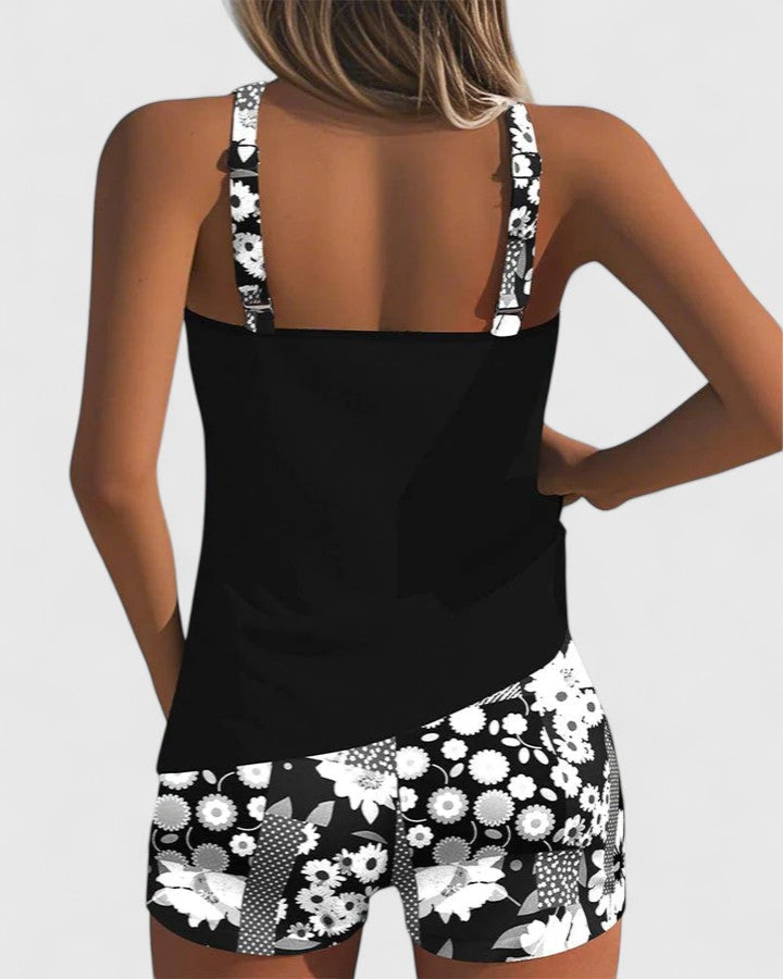 Damski Strój Kąpielowy Dwuczęściowy Tankini w Kwiatowy Wzór - Elegancki i Wygodny na Lato 5