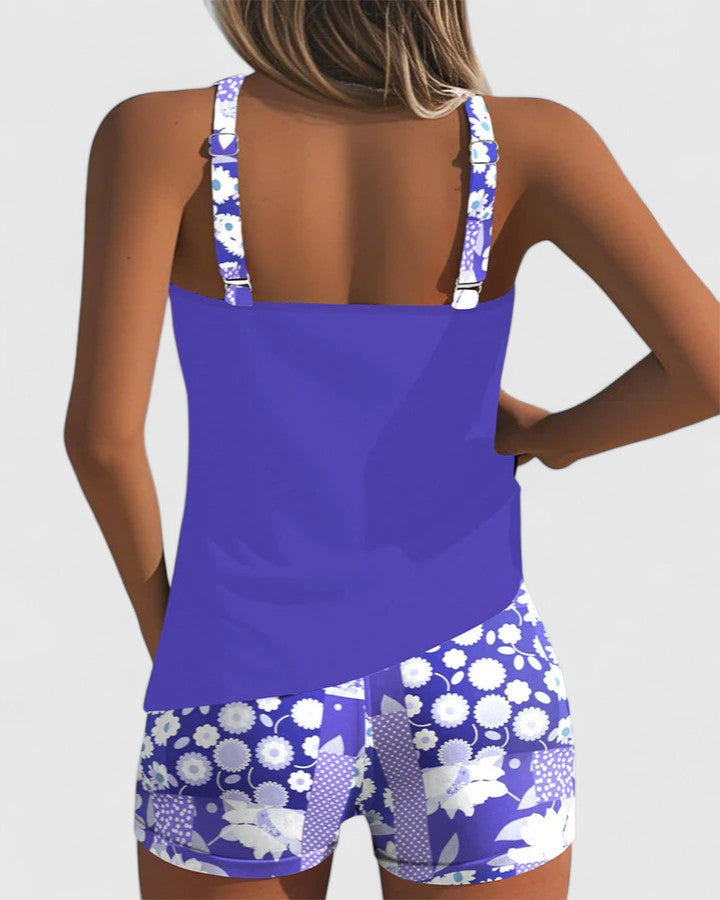 Damski Strój Kąpielowy Dwuczęściowy Tankini w Kwiatowy Wzór - Elegancki i Wygodny na Lato 7