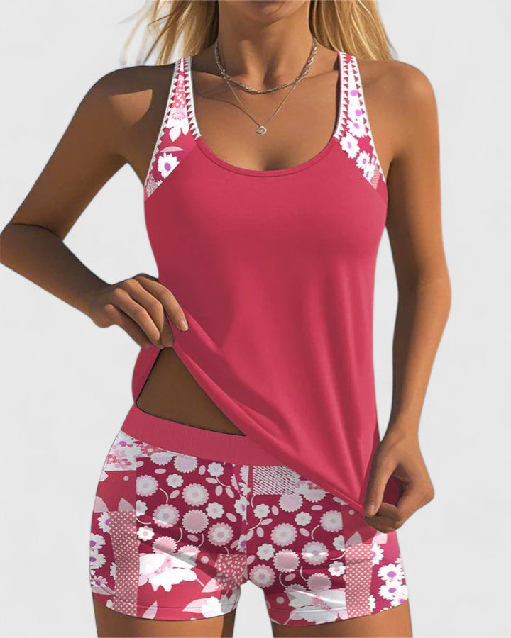 Damski Strój Kąpielowy Dwuczęściowy Tankini w Kwiatowy Wzór - Elegancki i Wygodny na Lato 8