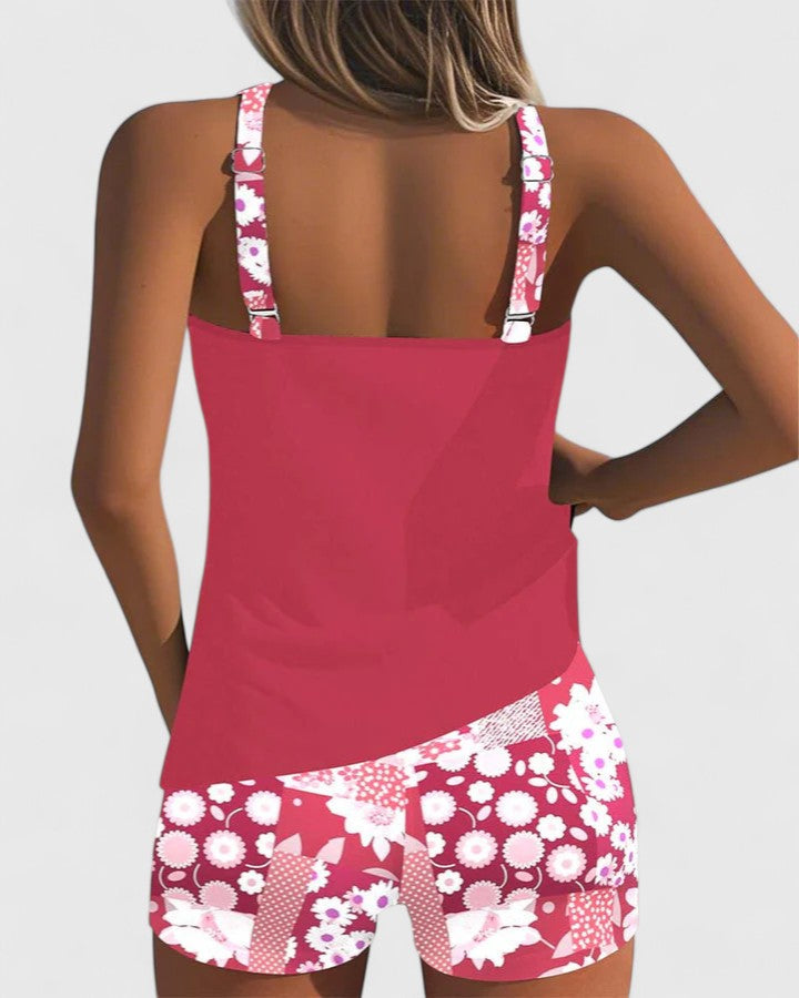 Damski Strój Kąpielowy Dwuczęściowy Tankini w Kwiatowy Wzór - Elegancki i Wygodny na Lato 9
