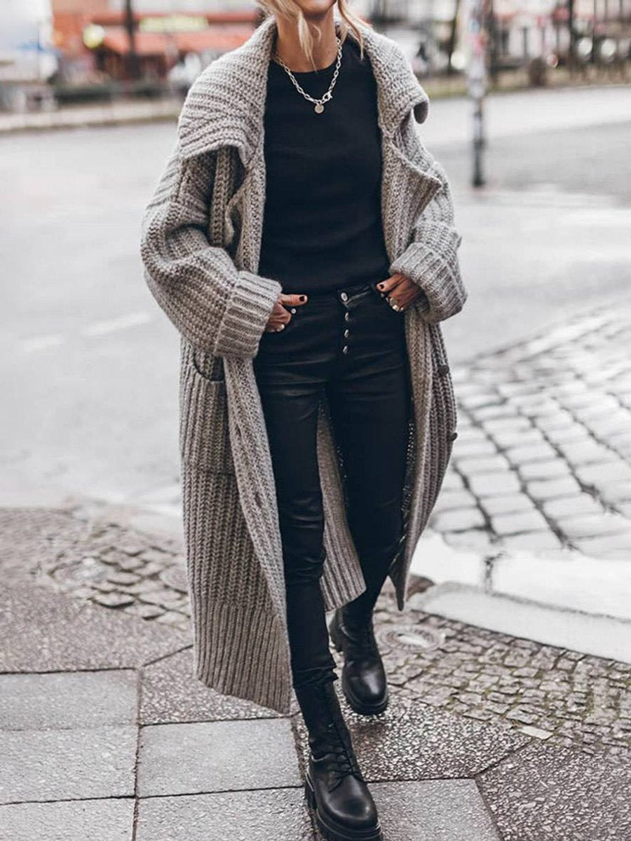 Damski Sweter Oversize z Grubej Dzianiny z Guzikami i Klapami na Jesień i Zimę 1