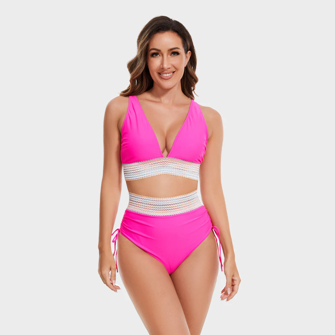Damski kostium kąpielowy bikini z wysokim stanem - stylowy i wygodny na lato 1