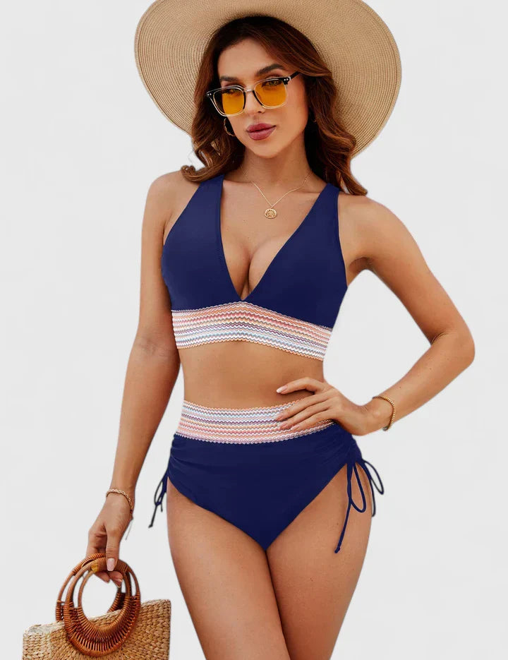 Damski kostium kąpielowy bikini z wysokim stanem - stylowy i wygodny na lato 5