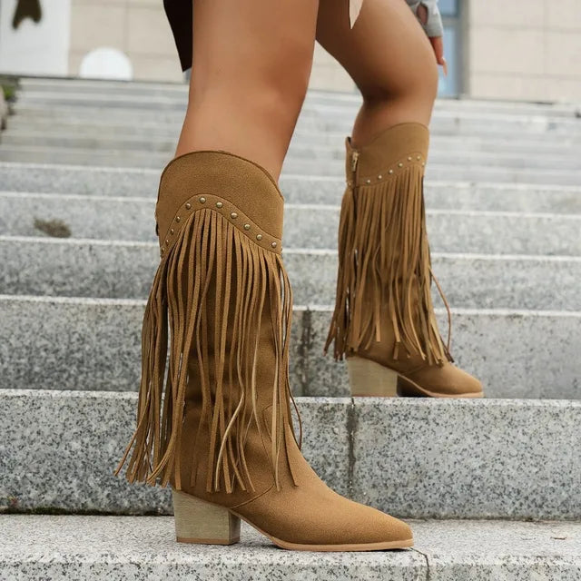 Damskie buty westernowe z frędzlami w stylu vintage 4