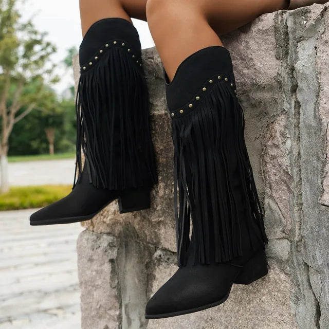 Damskie buty westernowe z frędzlami w stylu vintage 5