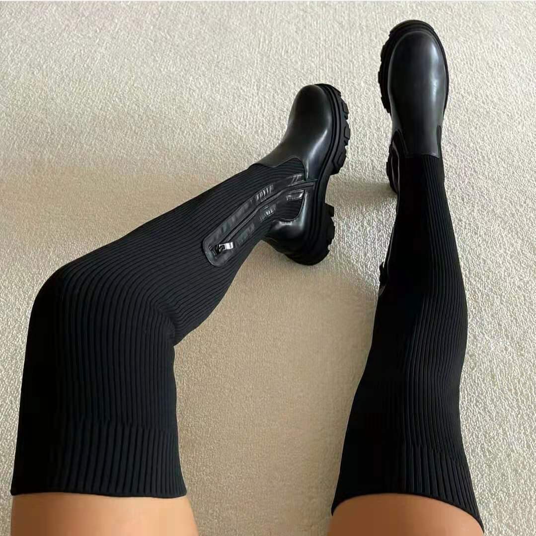 Damskie buty z grubą podeszwą i elastyczną dzianiną - komfort i styl 0