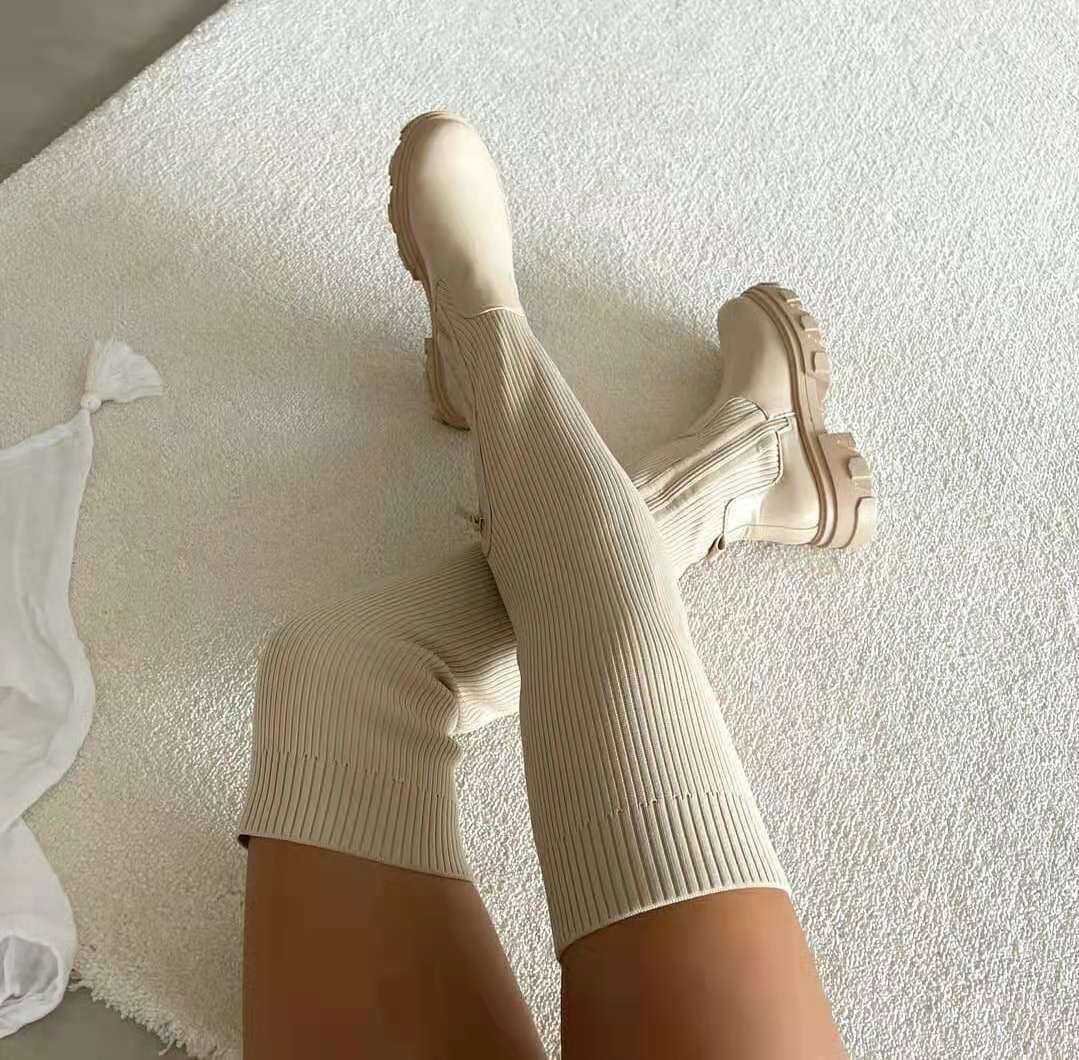 Damskie buty z grubą podeszwą i elastyczną dzianiną - komfort i styl 1
