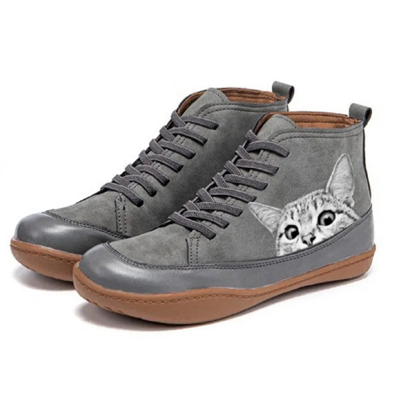 Damskie sneakersy za kostkę z motywem kota – Wygodne i stylowe 4