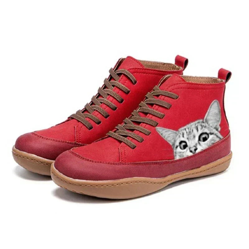 Damskie sneakersy za kostkę z motywem kota – Wygodne i stylowe 6