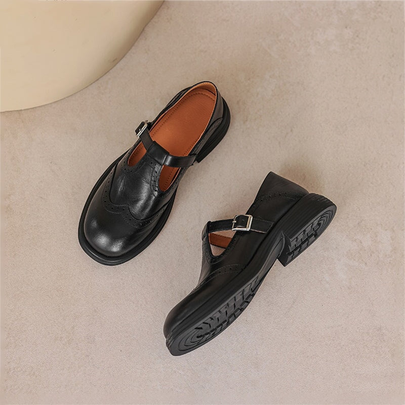 Damskie zimowe buty skórzane z paskiem w kształcie litery T - elegancki styl i komfort 1