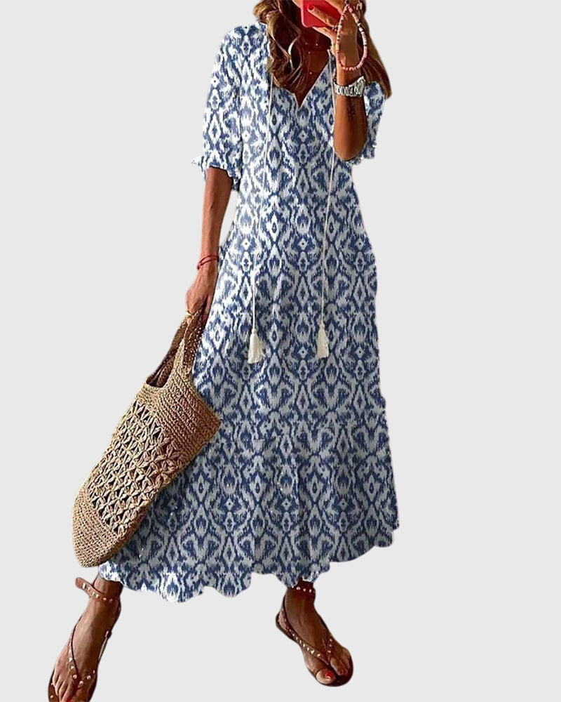 Długa Letnia Sukienka Damska Boho Vintage - Elegancki Styl na Ciepłe Dni 0