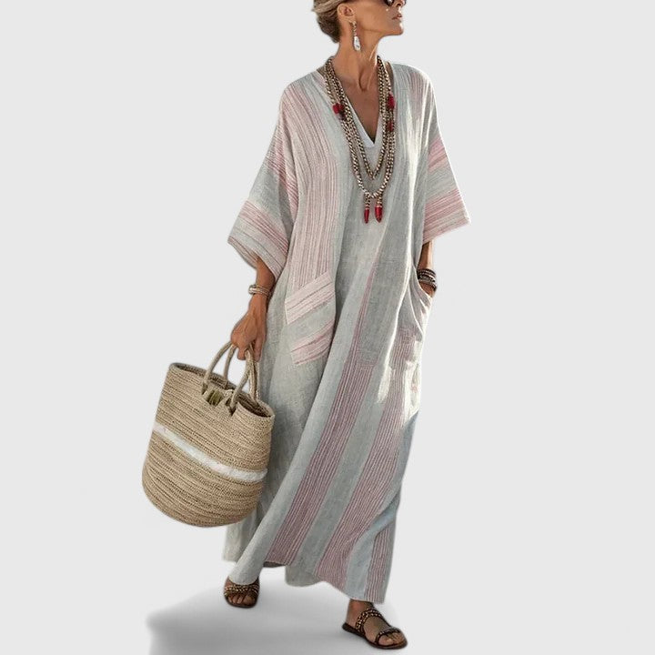Długa Sukienka Letnia Damska Boho Maxi na Lato z Kieszeniami, Wygodna i Stylowa 7