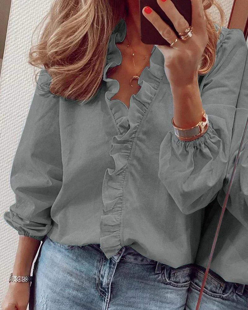Elegancka Bluzka Damska z Długim Rękawem i Falbankami - Stylowa Bluzka Damska na Każdą Okazję 6