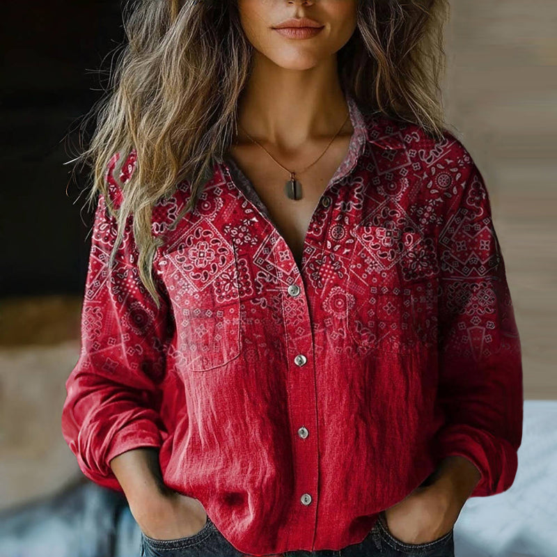 Elegancka Bluzka Damska z Długim Rękawem w Stylu Vintage Boho - Przewiewna i Modna 0