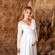 Elegancka Sukienka Ciążowa Maxi Na Wesele - Koronkowe Wykończenie, Idealna Dla Przyszłych Mam 3