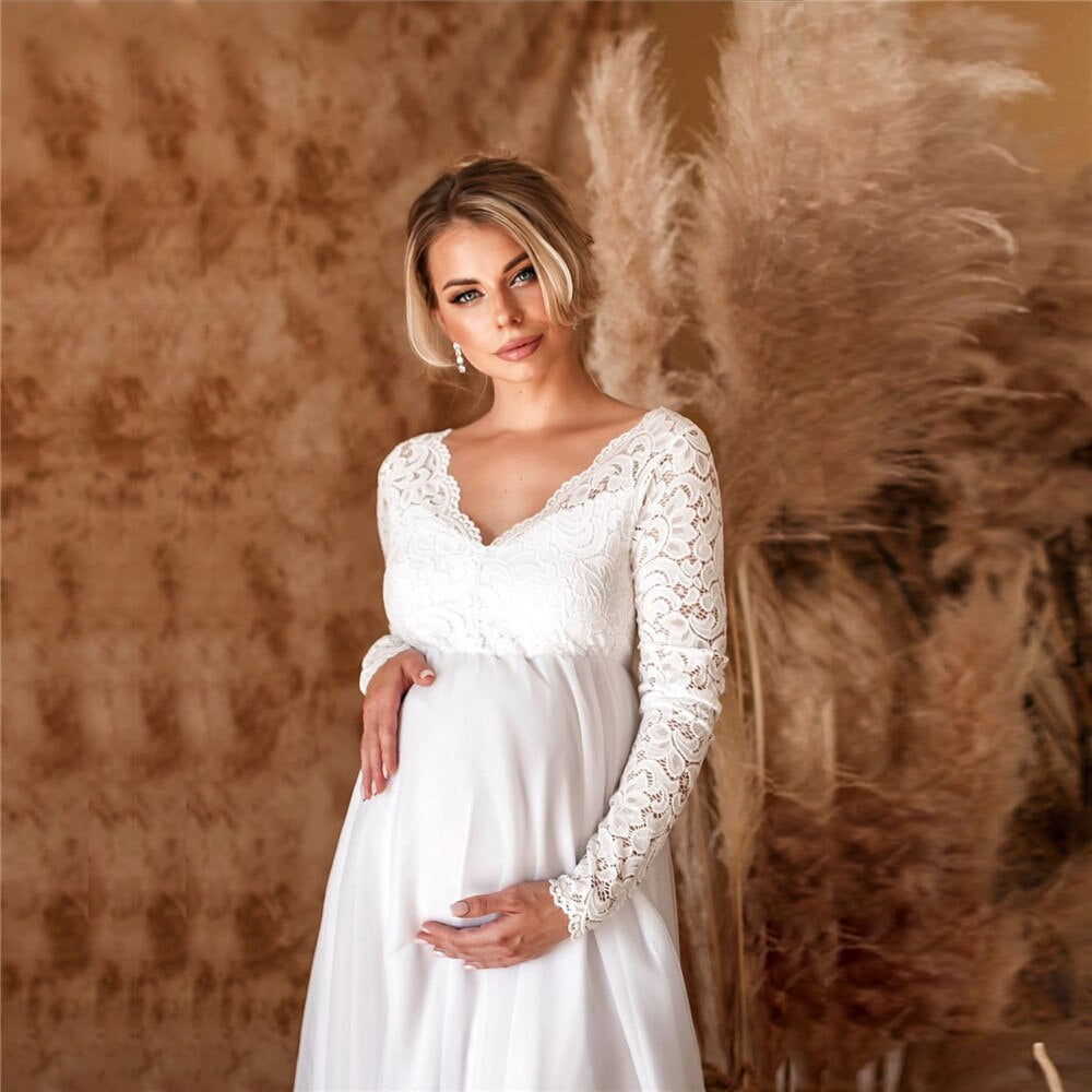 Elegancka Sukienka Ciążowa Maxi Na Wesele - Koronkowe Wykończenie, Idealna Dla Przyszłych Mam 5