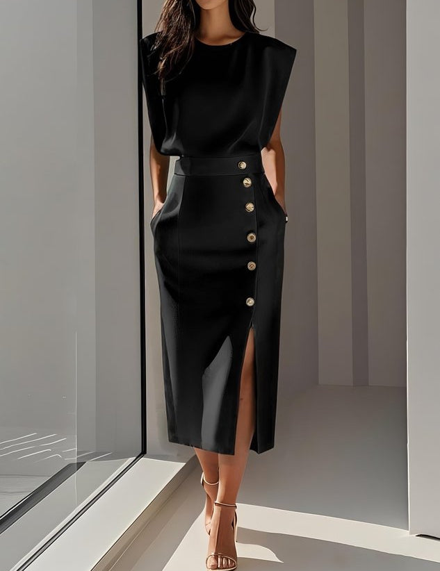 Elegancka Sukienka Midi z Rozcięciem - Stylowa Sukienka Koktajlowa na Lato 1