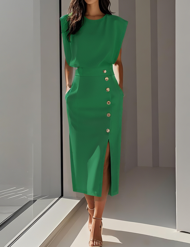 Elegancka Sukienka Midi z Rozcięciem - Stylowa Sukienka Koktajlowa na Lato 3