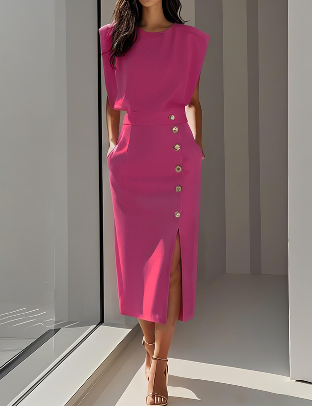 Elegancka Sukienka Midi z Rozcięciem - Stylowa Sukienka Koktajlowa na Lato 6