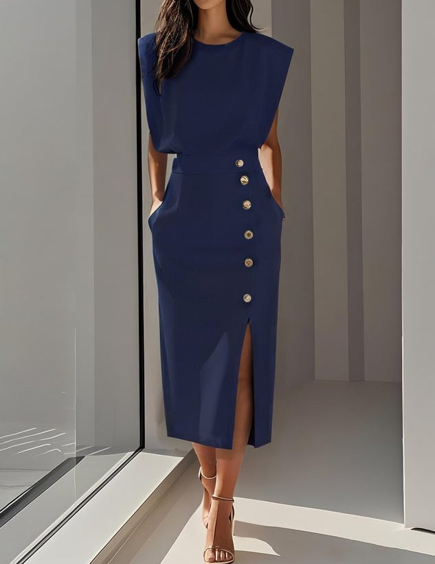 Elegancka Sukienka Midi z Rozcięciem - Stylowa Sukienka Koktajlowa na Lato 7