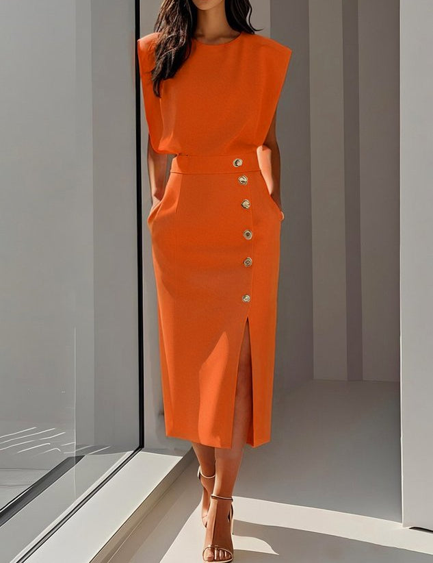 Elegancka Sukienka Midi z Rozcięciem - Stylowa Sukienka Koktajlowa na Lato 8