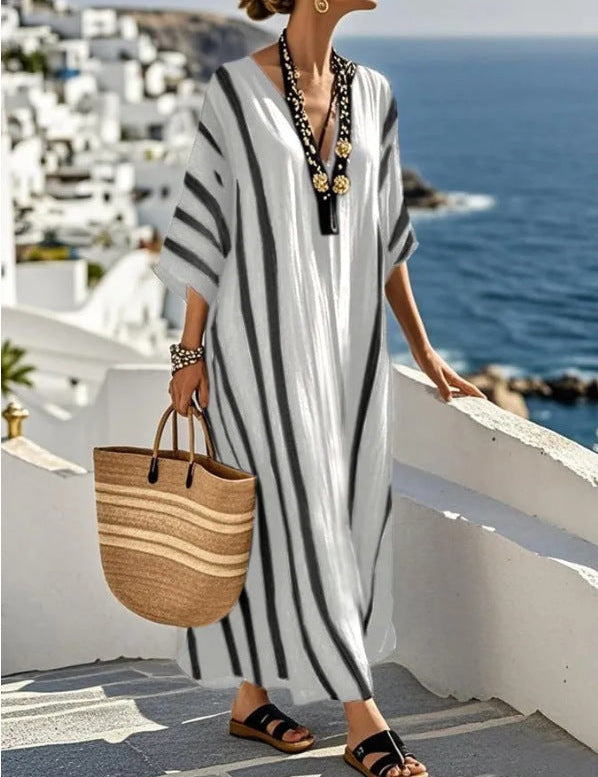 Elegancka długa sukienka kaftan na lato - swobodny styl i komfort 4