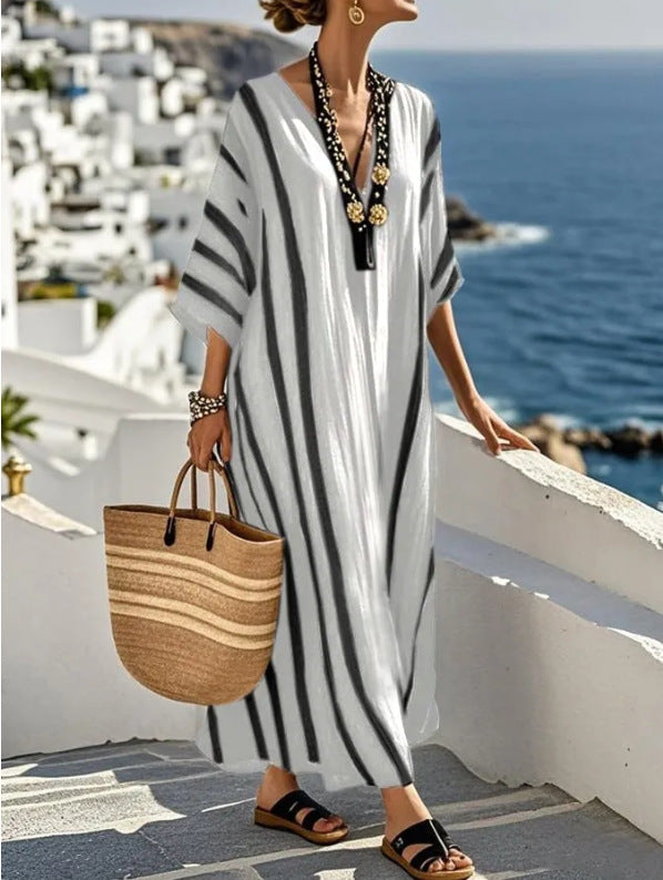 Elegancka długa sukienka kaftan na lato - swobodny styl i komfort 4