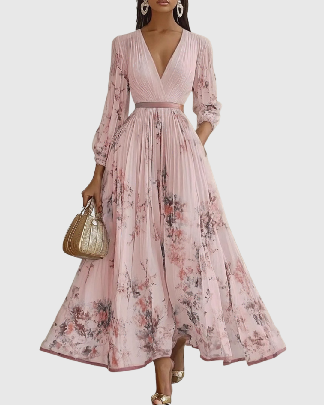 Elegancka plisowana sukienka maxi z dekoltem V dla kobiet 10
