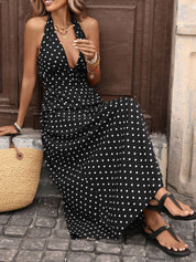 Elegancka sukienka maxi w groszki z dekoltem halter na lato 4
