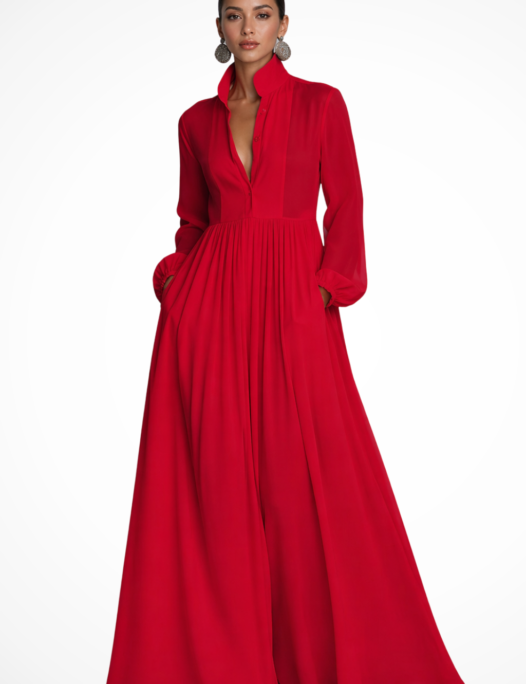 Elegancka sukienka maxi z długim rękawem na przyjęcie ogrodowe 3