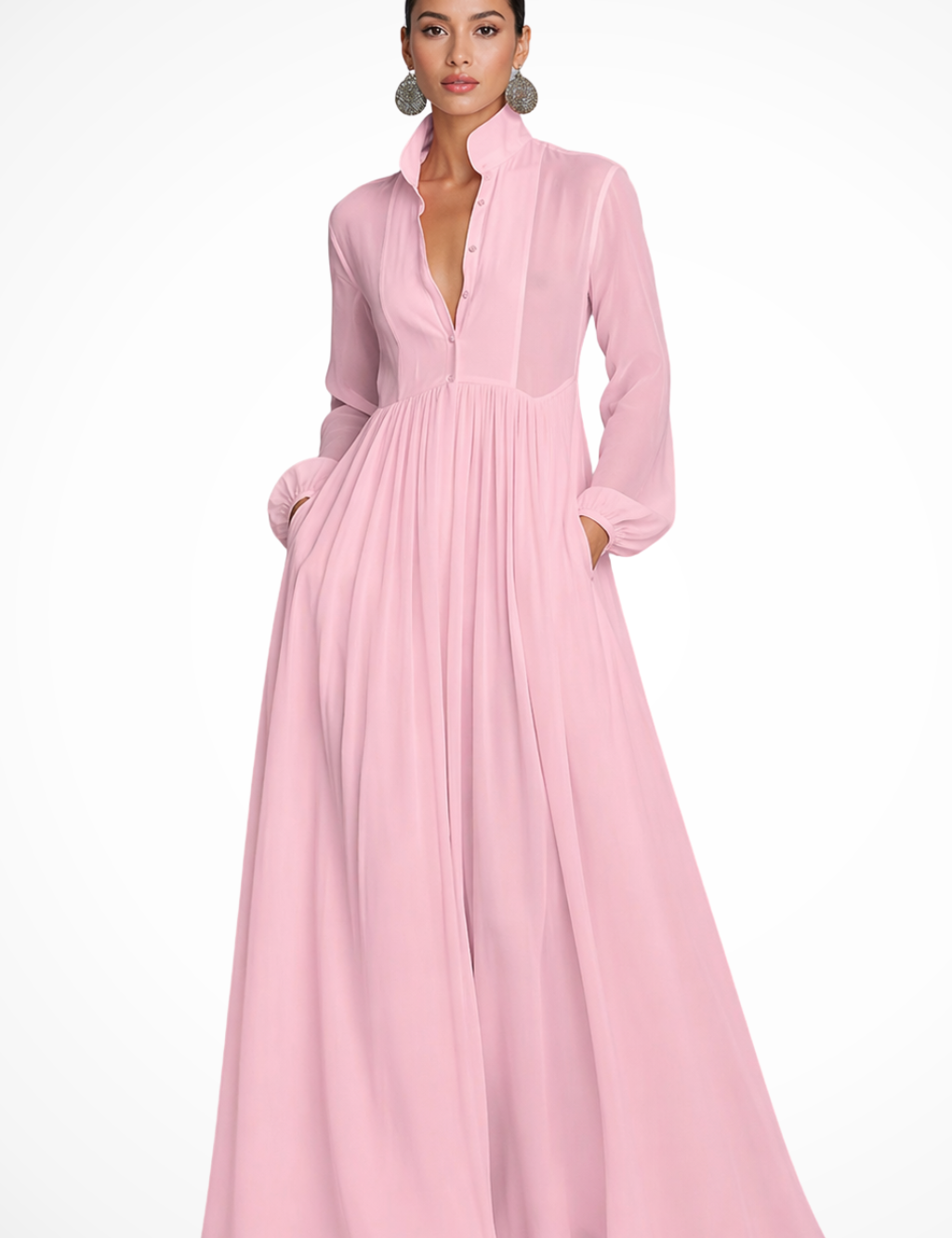 Elegancka sukienka maxi z długim rękawem na przyjęcie ogrodowe 4