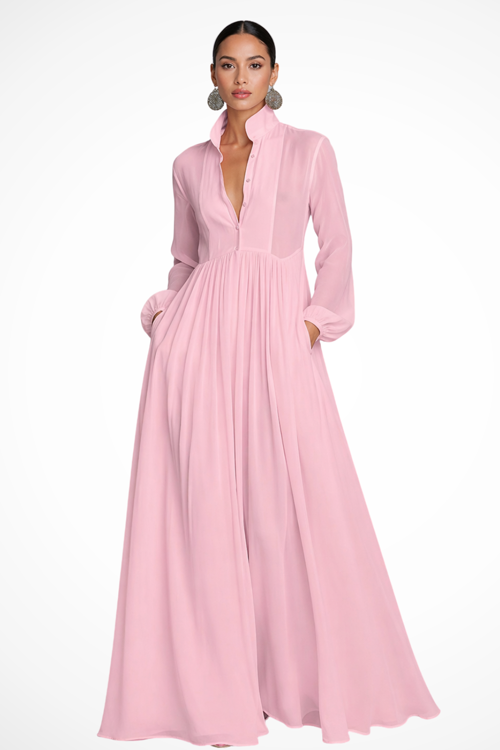 Elegancka sukienka maxi z długim rękawem na przyjęcie ogrodowe 4