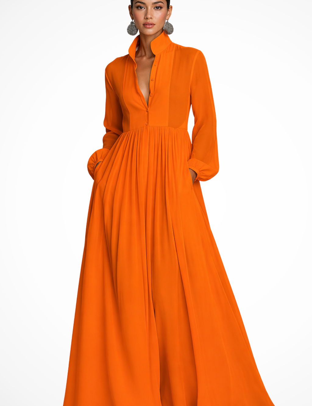 Elegancka sukienka maxi z długim rękawem na przyjęcie ogrodowe 5