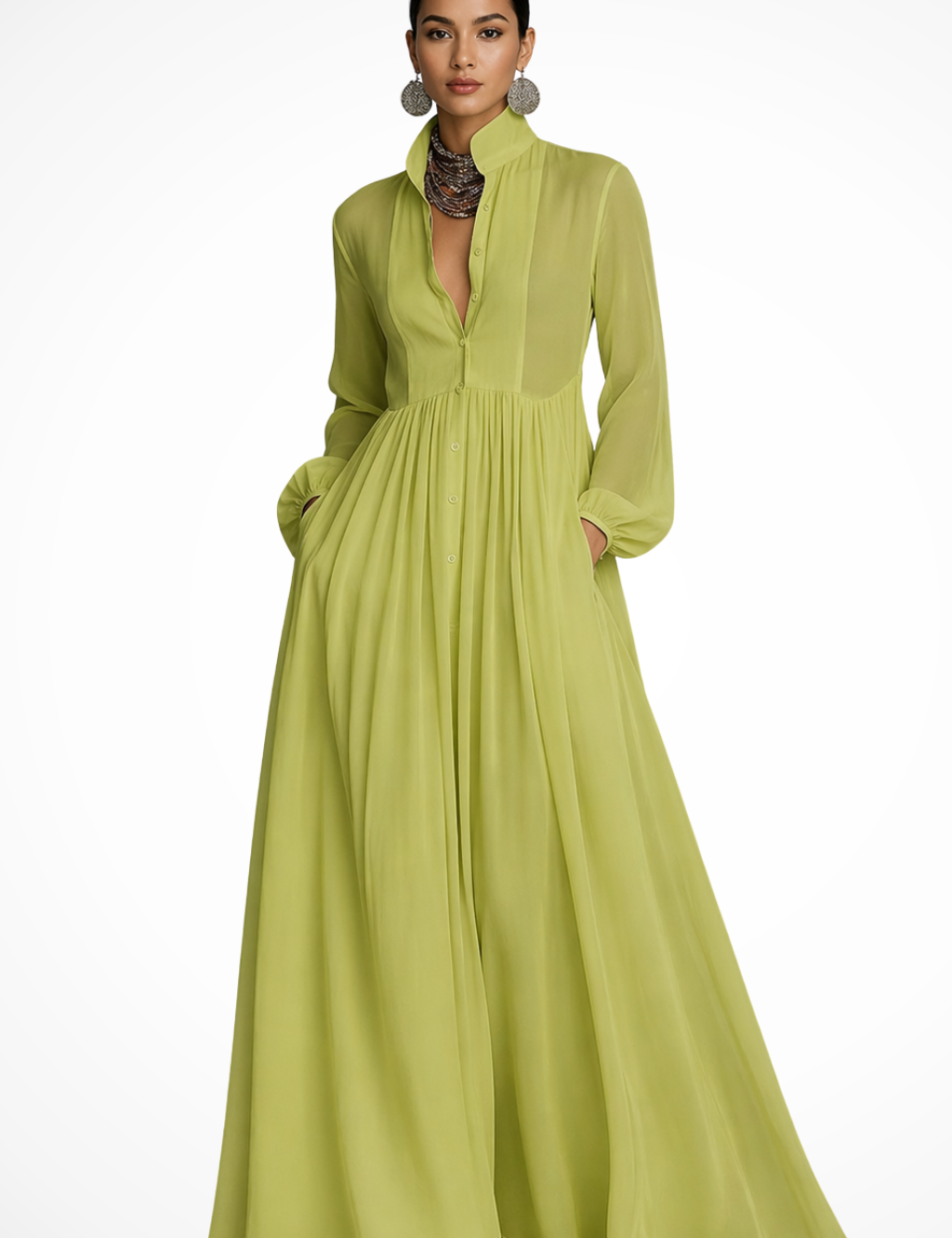 Elegancka sukienka maxi z długim rękawem na przyjęcie ogrodowe 6